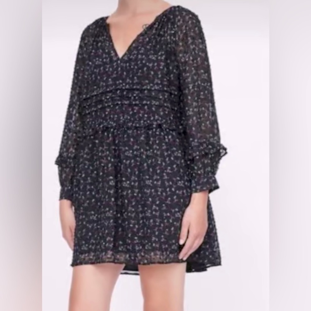 Zara Long Sleeve Black w Pink Floral Swiss Dot All Ruffles & Babydoll Dress ✨